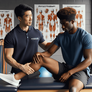 Physiotherapist treating patient with hip adductor tendinopathy