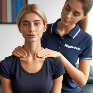 Physiotherapist performing neck atreatment on a patient with wry neck.