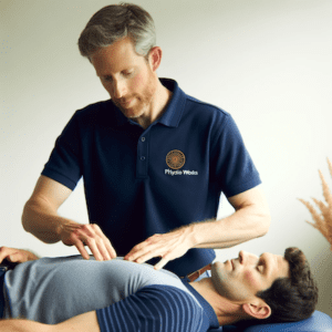 Massage-therapist-in-Navy-Polo-Applying-ART-on-Patient