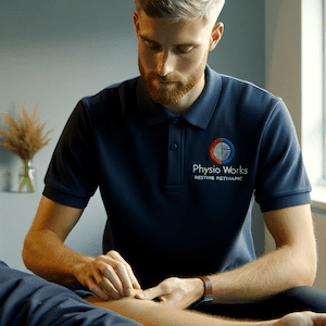 Physiotherapist treating acute injury in adult patient
