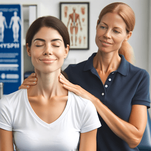 Physiotherapist treating patient with neck pain