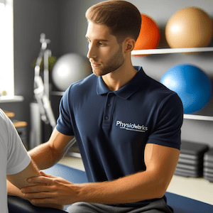 Physiotherapist treating tennis elbow patient