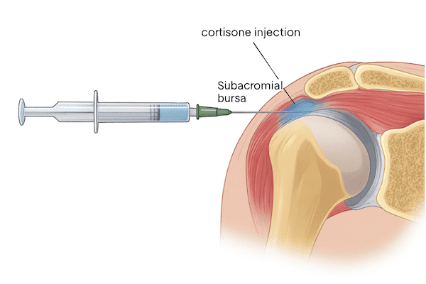 cortisone injection shoulder illustration showing subacromial bursa injection