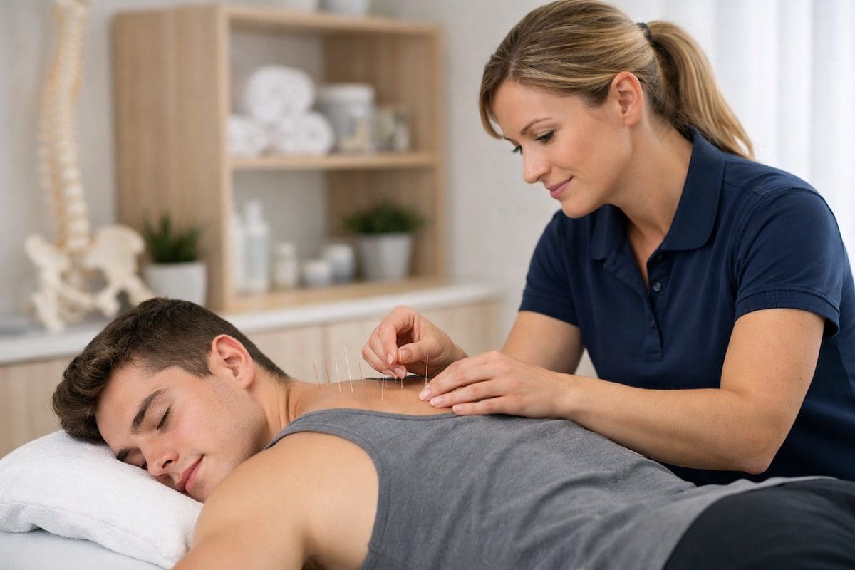 acupuncture-upper-back-neck-physiotherapy-clinic Acupuncture treatment to upper back and neck in physiotherapy clinic