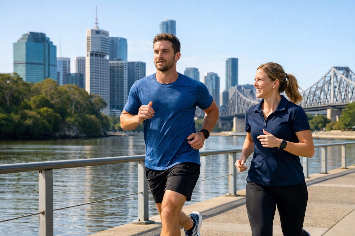 running technique guidance with physio beside runner outdoors