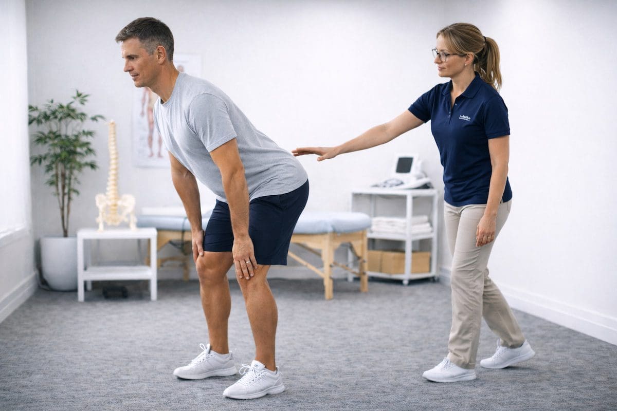 Back pain physiotherapy guided hip hinge rehabilitation in Brisbane clinic