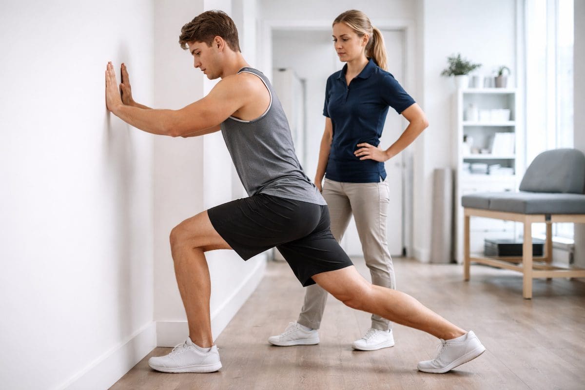 physiotherapist assessing ankle pain in young adult patient