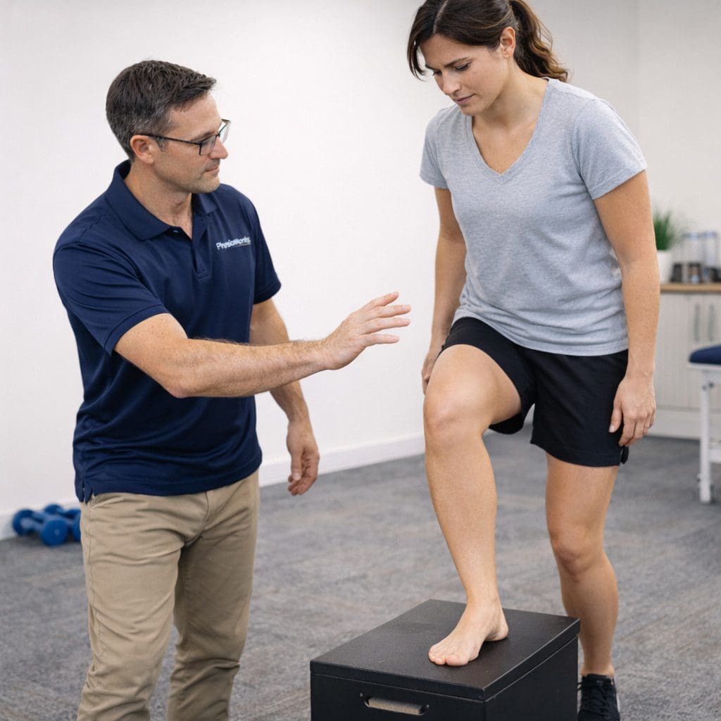 Chondromalacia patella rehabilitation step-down exercise improving patellofemoral control and strength