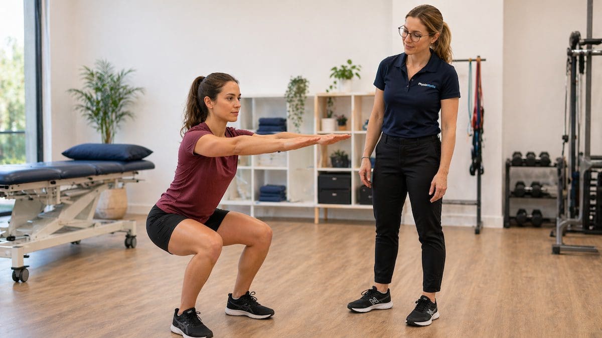 knee-pain-relief-controlled-squat-functional-progress knee pain relief controlled squat showing confident kneecap-guided functional progress