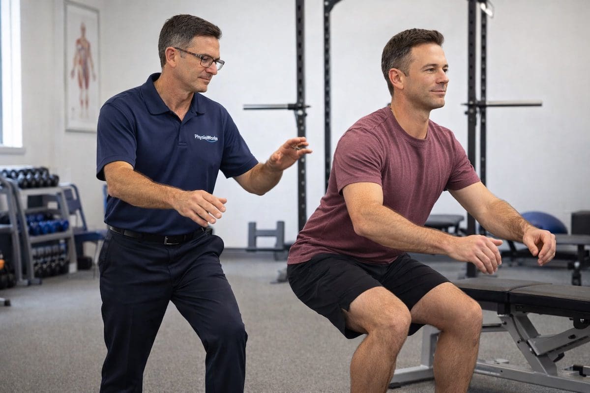 Lower back pain rehabilitation progress with guided functional exercise in physiotherapy clinic