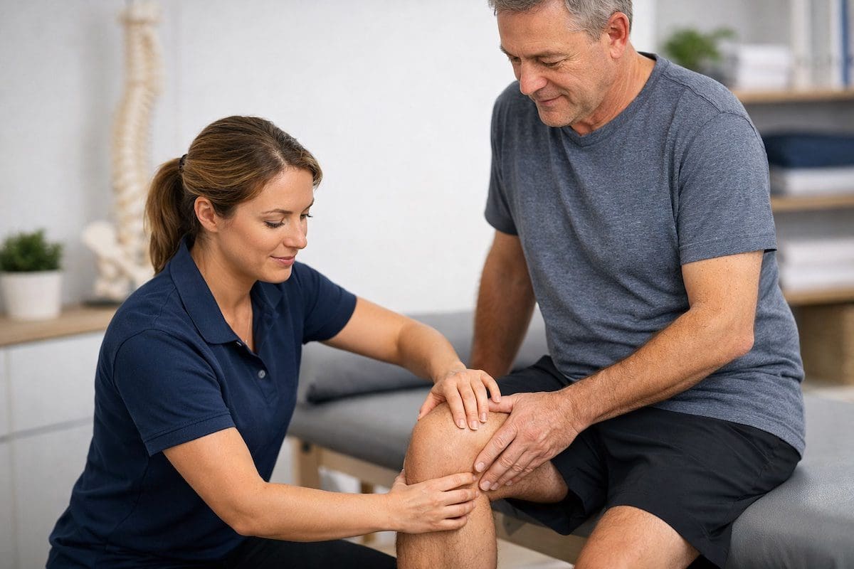 Meniscus surgery or physiotherapy medial knee joint line assessment during physio review