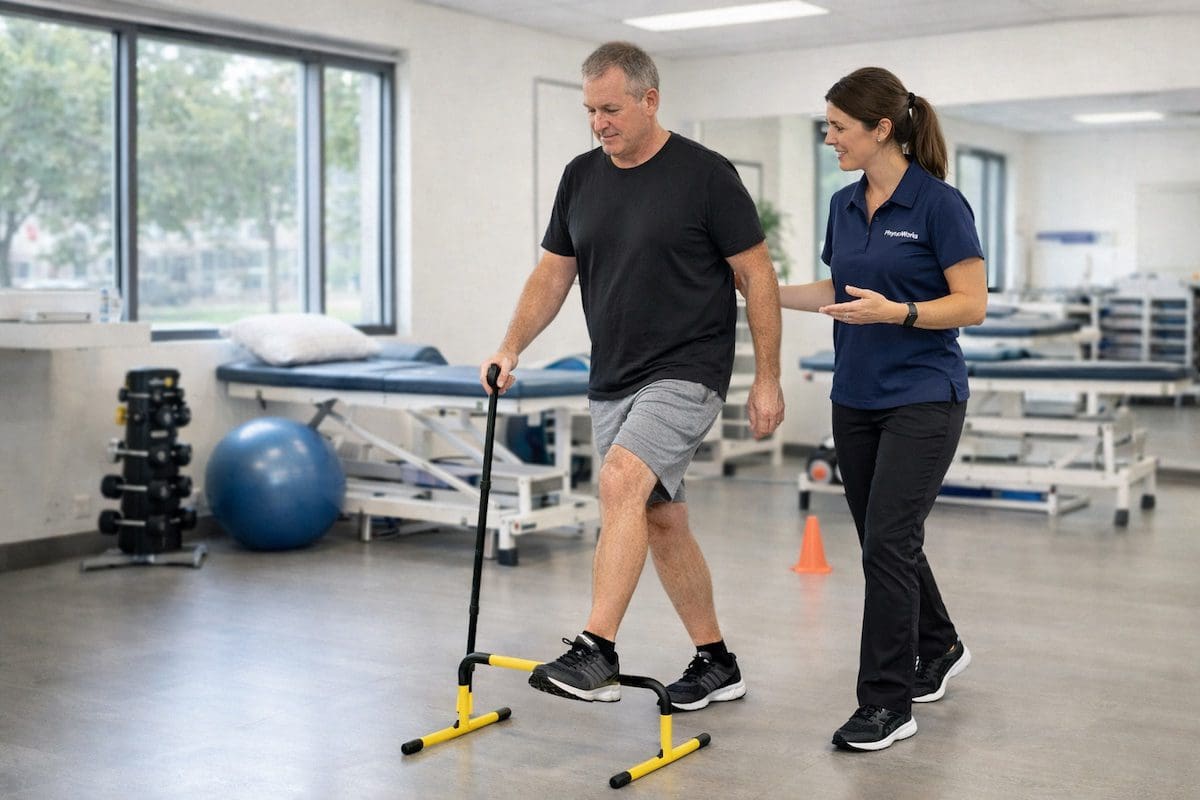 post-fracture-physiotherapy-gait-retraining Post fracture physiotherapy gait retraining exercise with physio guidance in clinic