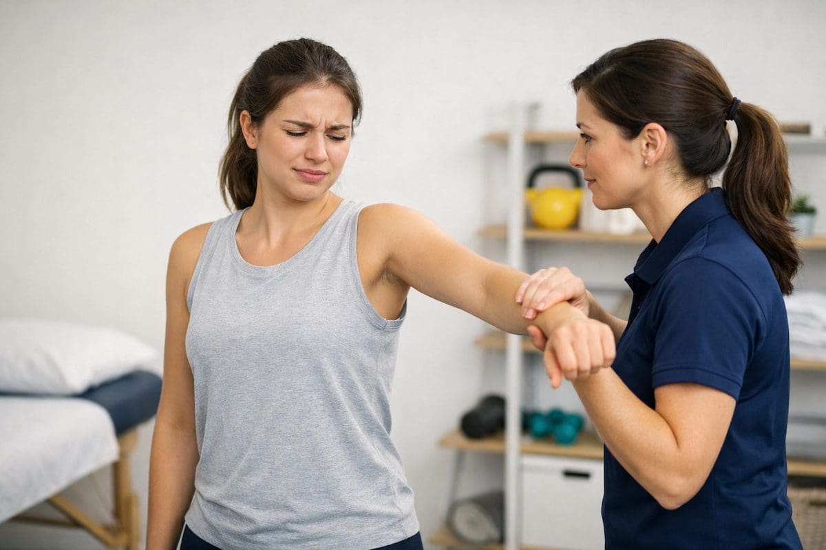 Rotator cuff tear physiotherapy shoulder strength test with resisted arm lift
