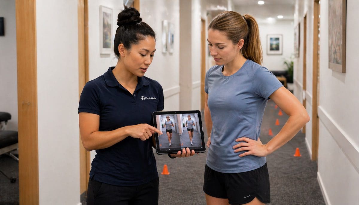 Running analysis foot strike review assessing cadence and stride control