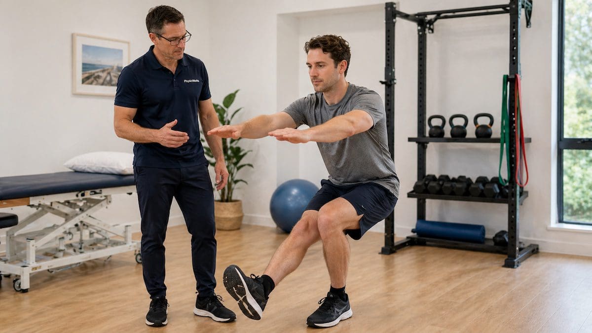 single leg squat exercise for lateral knee control and STFJ rehabilitation