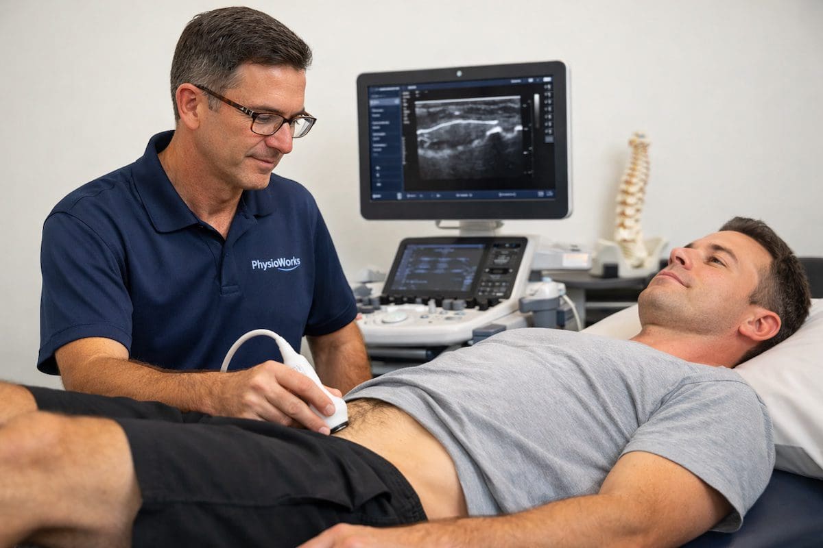 Ultrasound retraining lower back pain assessment with abdominal muscle feedback in physiotherapy clinic
