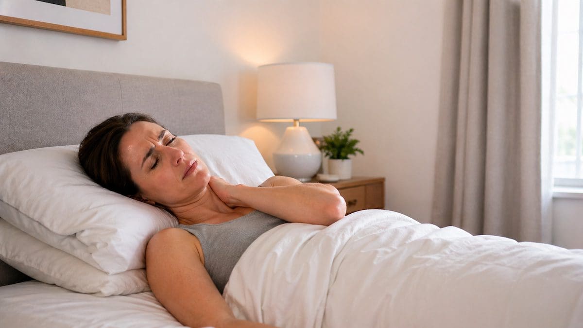 physiotherapist demonstrating correct pillow height and neck alignment