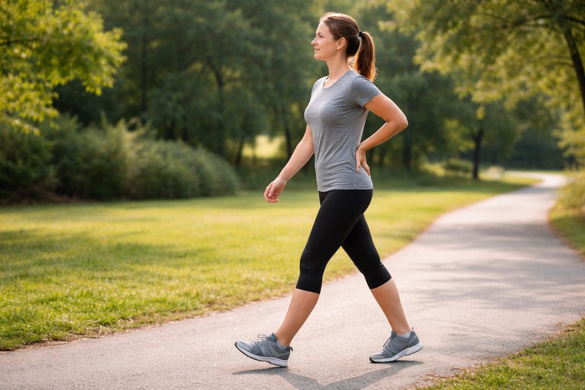 walking for back pain with relaxed posture and safe movement