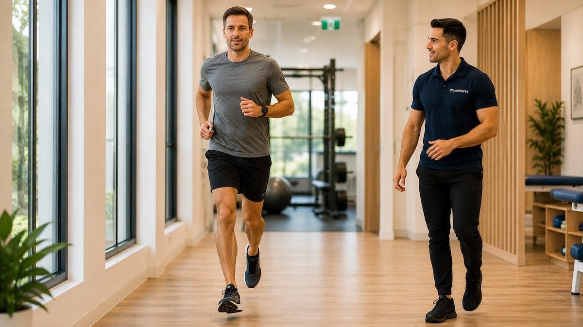 Achilles tendinopathy rehabilitation jogging progression supervised by physiotherapist