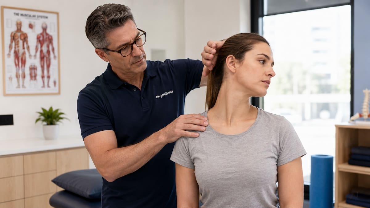 acute-wry-neck-physiotherapy-assessment-brisbane Acute wry neck movement retraining guiding cervical spine rotation recovery