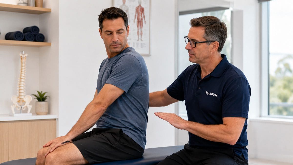 Back pain physiotherapy assessment during seated lumbar movement testing