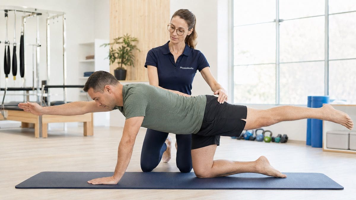 Cricket stress fracture rehabilitation using bird dog exercise for lumbar trunk control