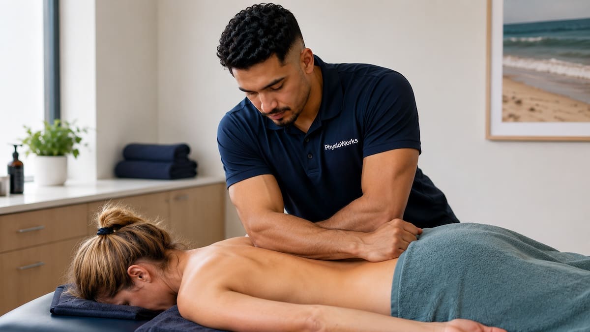 Deep tissue massage forearm technique treating lower back muscle tightness