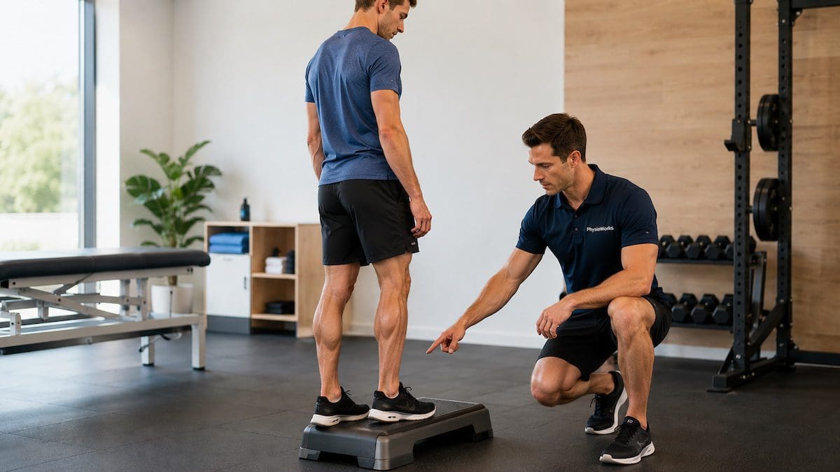 Eccentric strengthening calf Achilles tempo control during supervised heel lowering