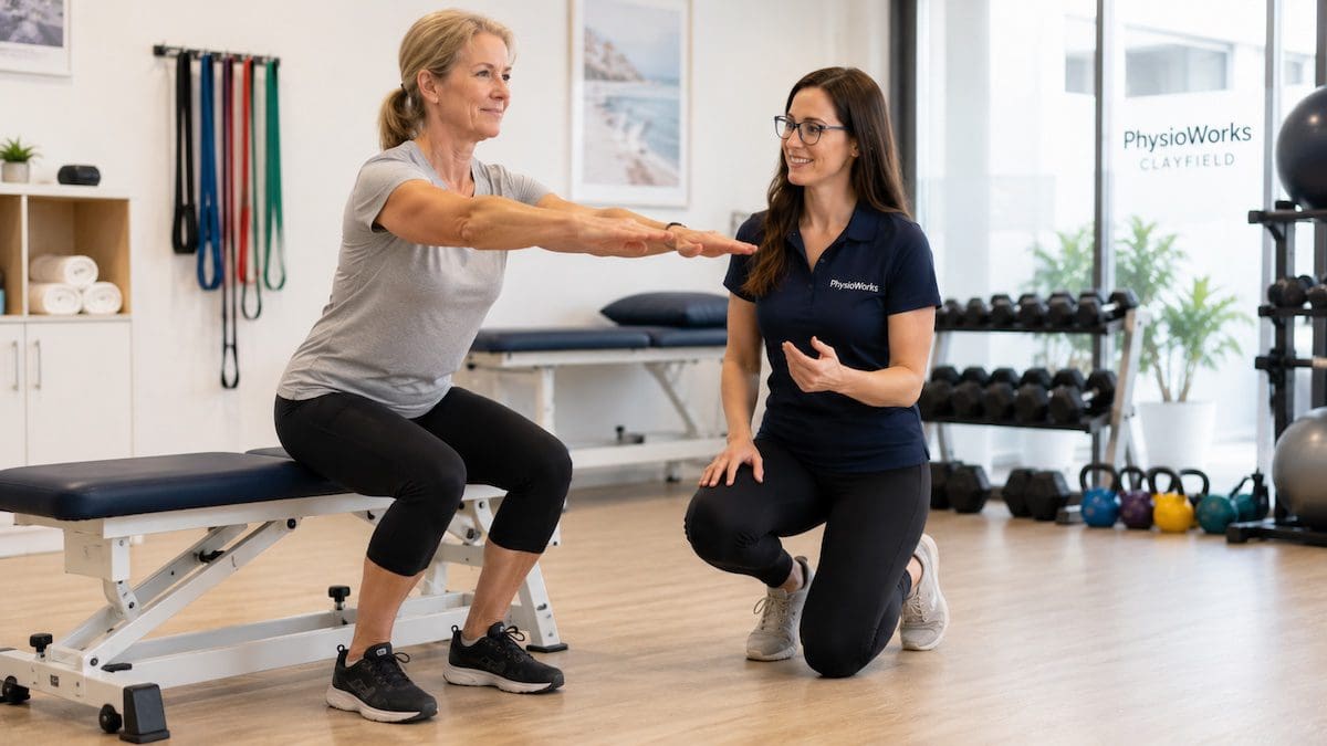 Exercise Physiology Clayfield supervised sit-to-stand exercise coaching session