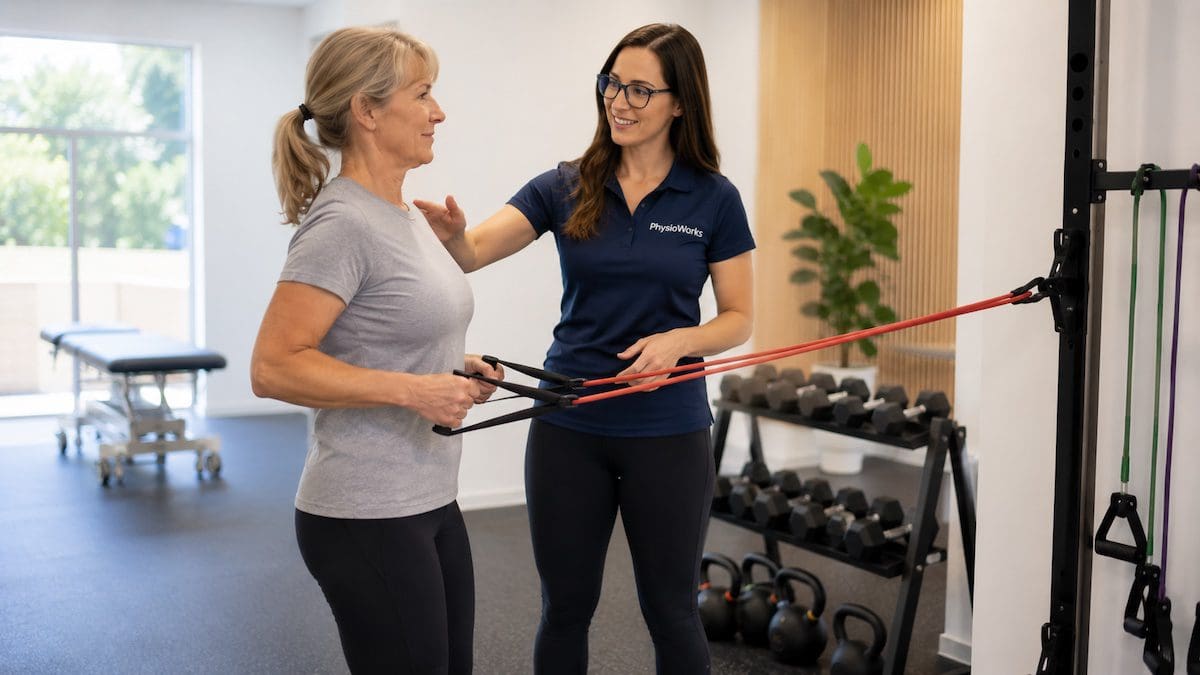 exercise-physiology-sandgate-resistance-band-row-coaching Exercise Physiology Sandgate resistance band row coaching for posture and strength