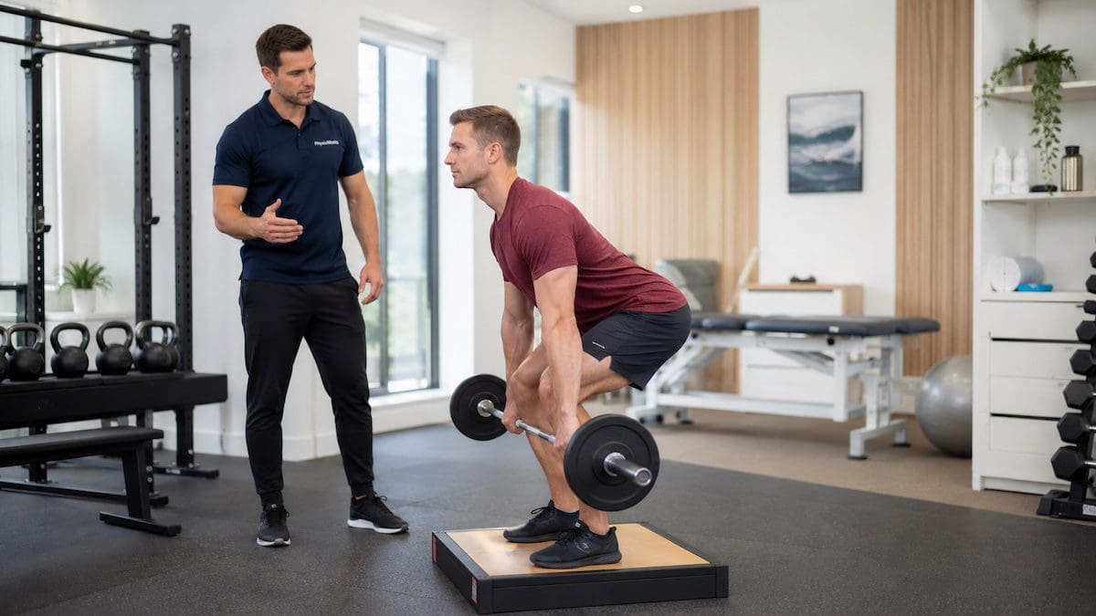 Gym back exercises lumbar lifting control during supervised light deadlift progression