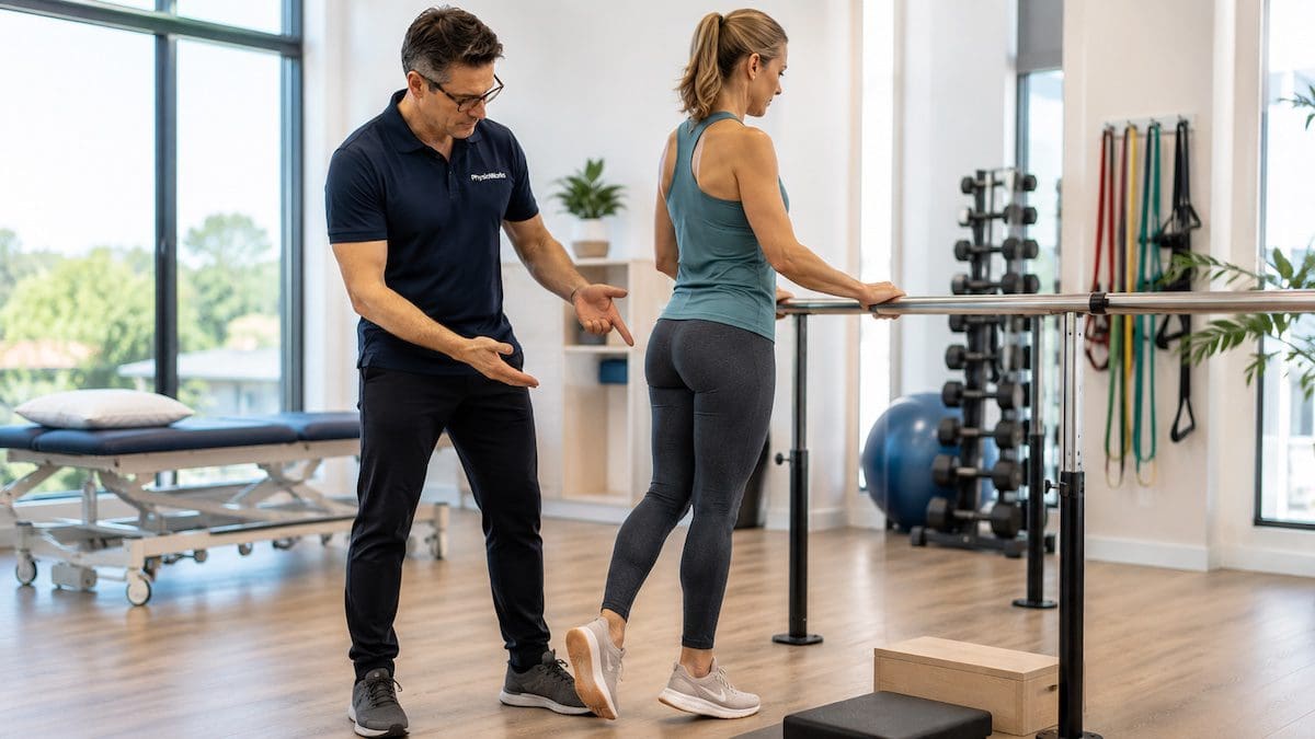Progressive plantar heel and calf loading exercise during physiotherapy rehabilitation