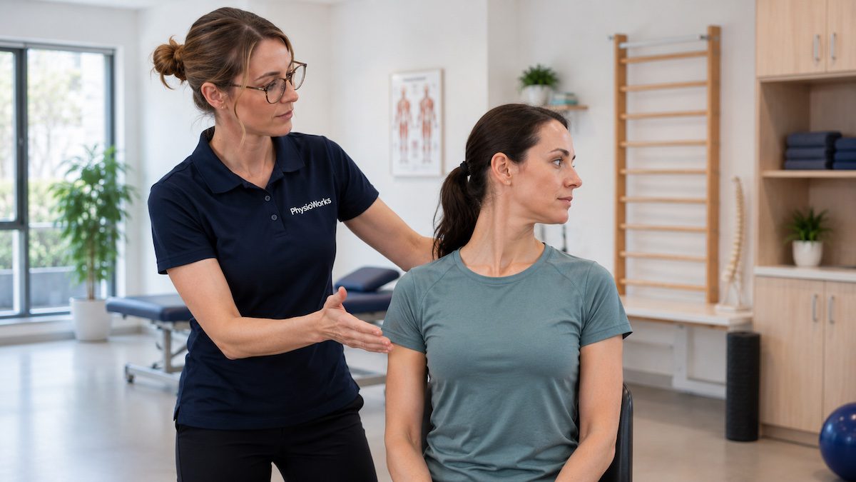 Neck exercises cervical rotation mobility guided by physiotherapist