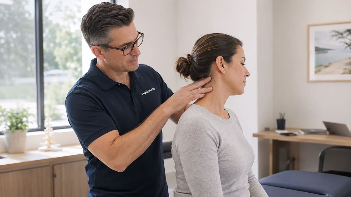 neck-headache-upper-cervical-assessment-physiotherapy Neck headache physiotherapy upper cervical spine assessment in clinic