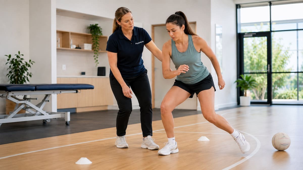 Netball injuries knee and ankle deceleration drill with physiotherapist