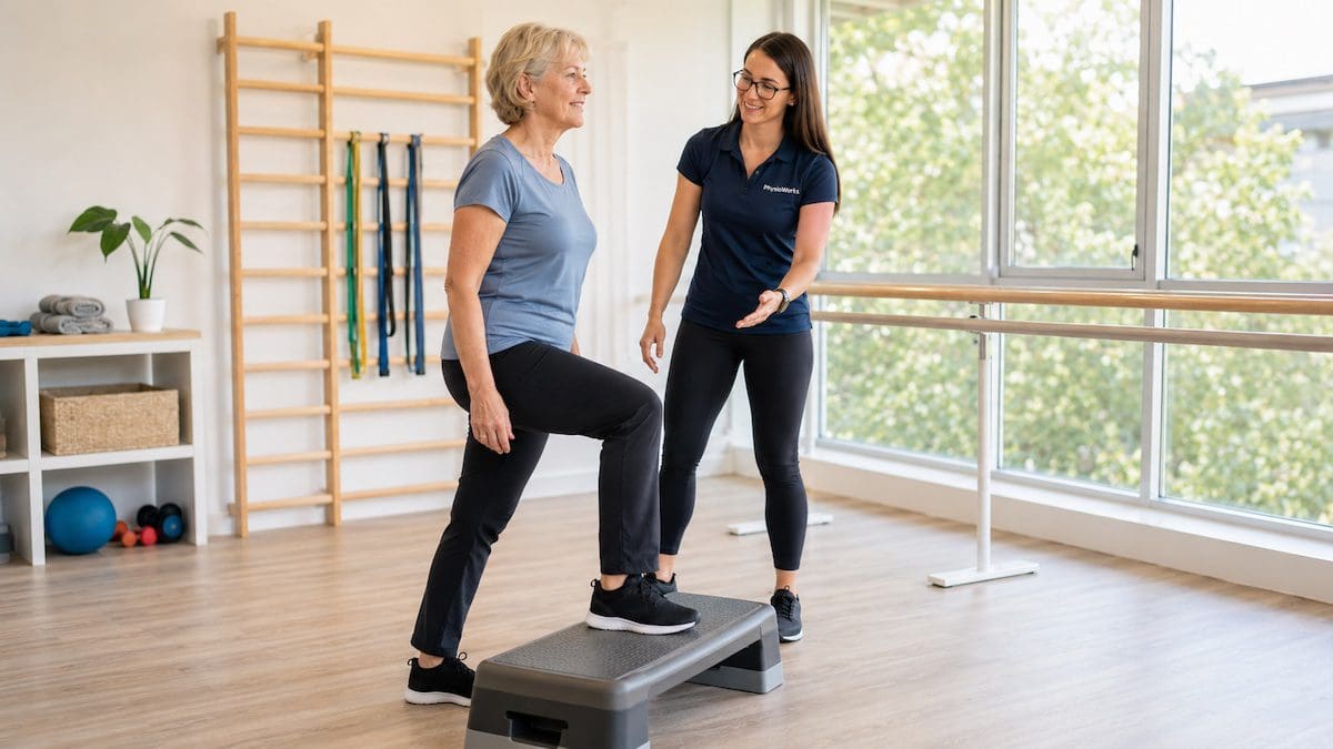 osteoporosis-step-up-balance-exercise-physiology Osteoporosis step-up balance exercise guided by exercise physiologist for falls prevention