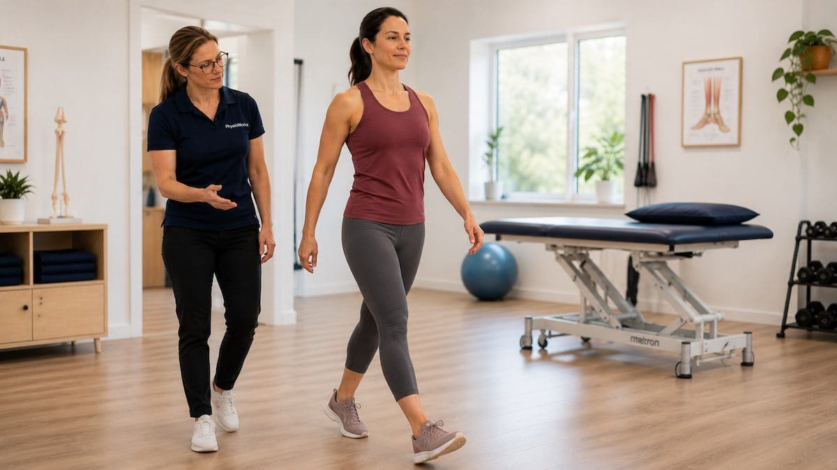 Plantar fasciitis walking practice showing improved heel load confidence