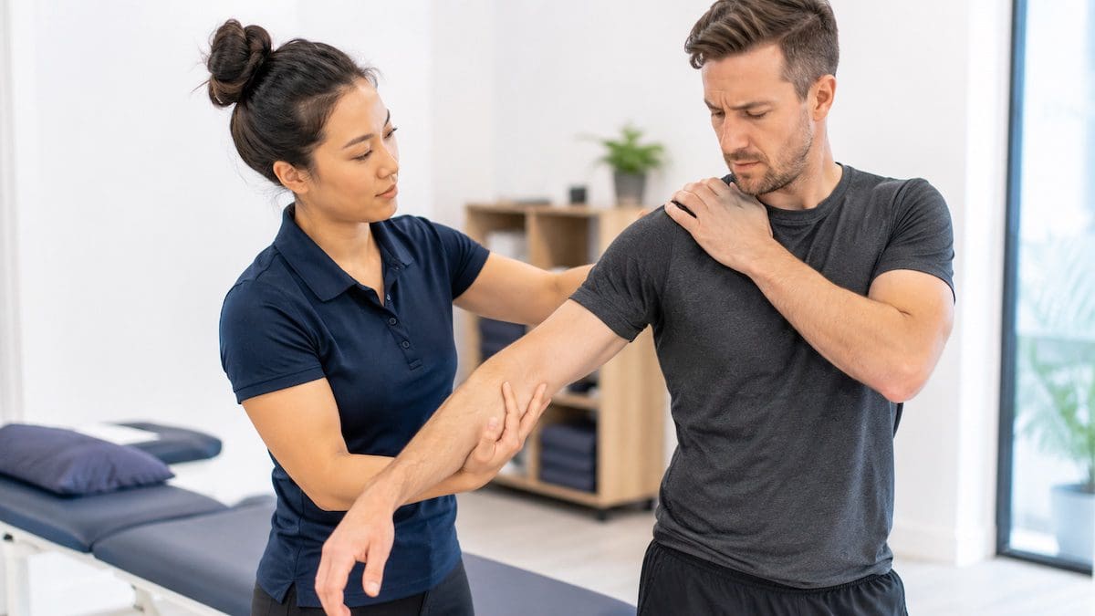 snap-fitness-sandgate-physio-gym-assessment snap fitness sandgate member shoulder physiotherapy assessment for gym injury