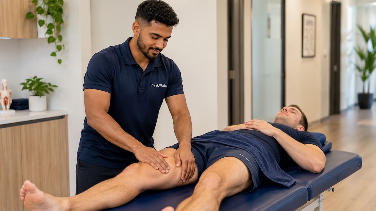 Sports massage quadriceps treatment supporting post-event recovery