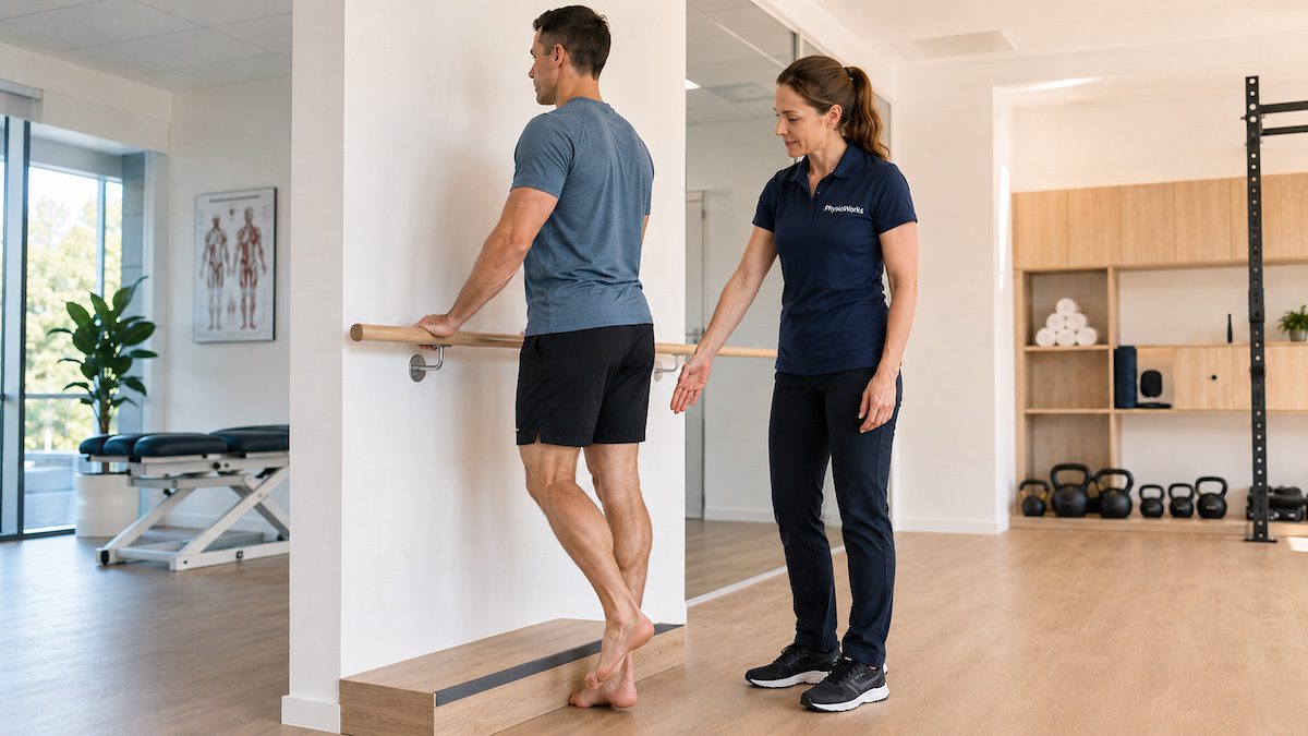 tendon-healing-load-management-single-leg-calf-raise Tendon healing load management during single-leg calf raise assessment