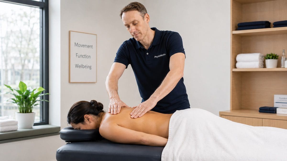 Therapeutic massage finishing treatment for relaxed upper back and shoulders
