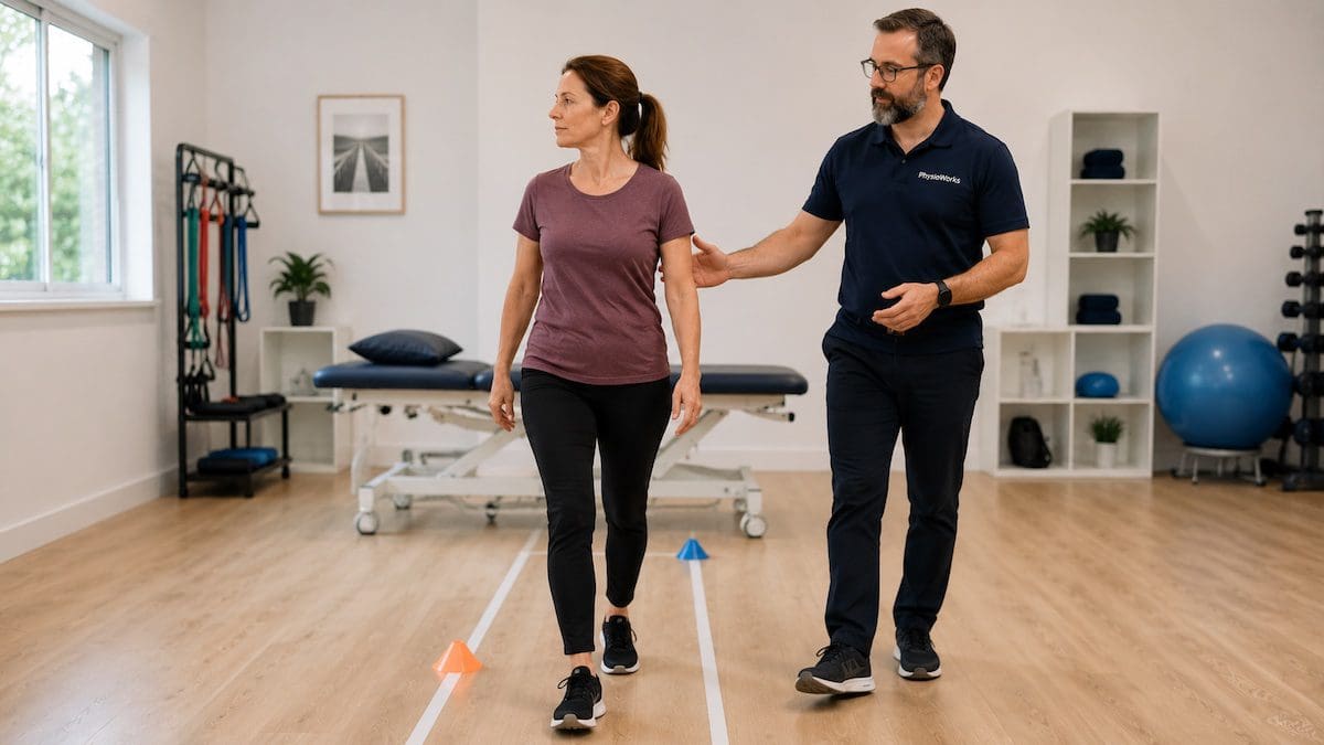 Vertigo and dizziness walking balance retraining with physiotherapist guidance