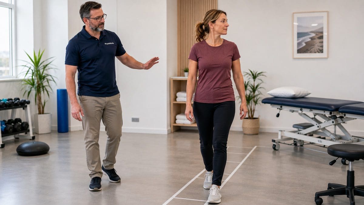 Vertigo physiotherapy walking balance with head turn control