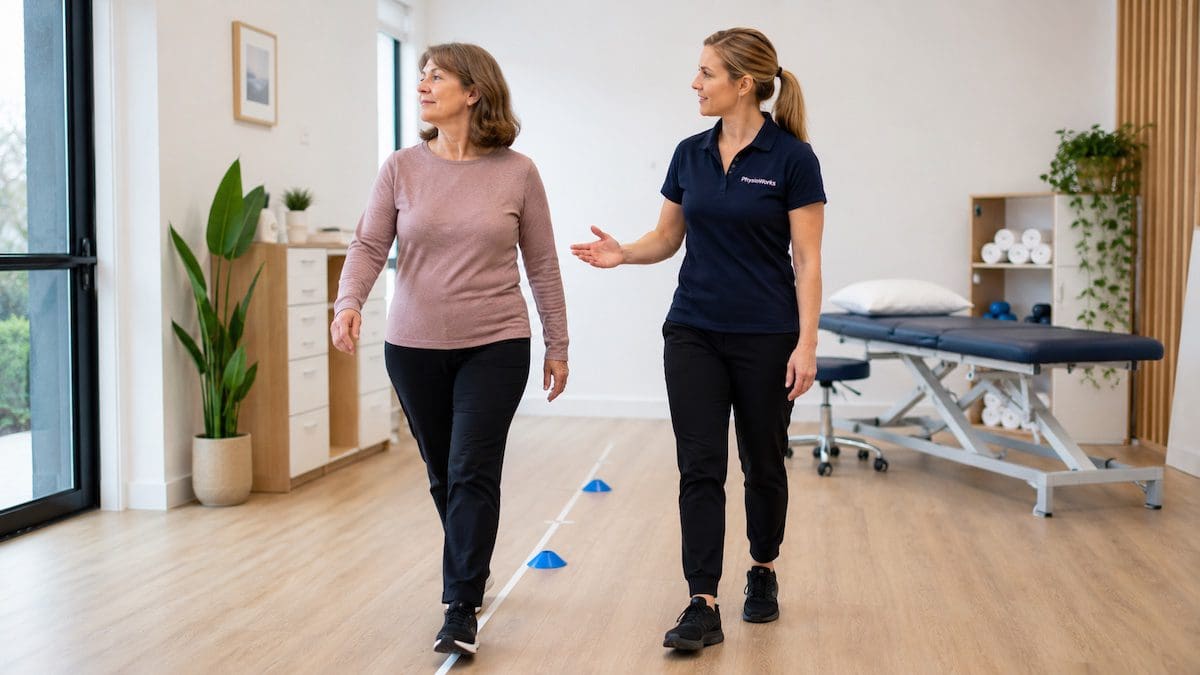 Walking Balance During Vestibular Physiotherapy Vestibular physiotherapy walking balance with head turn control for dizziness confidence