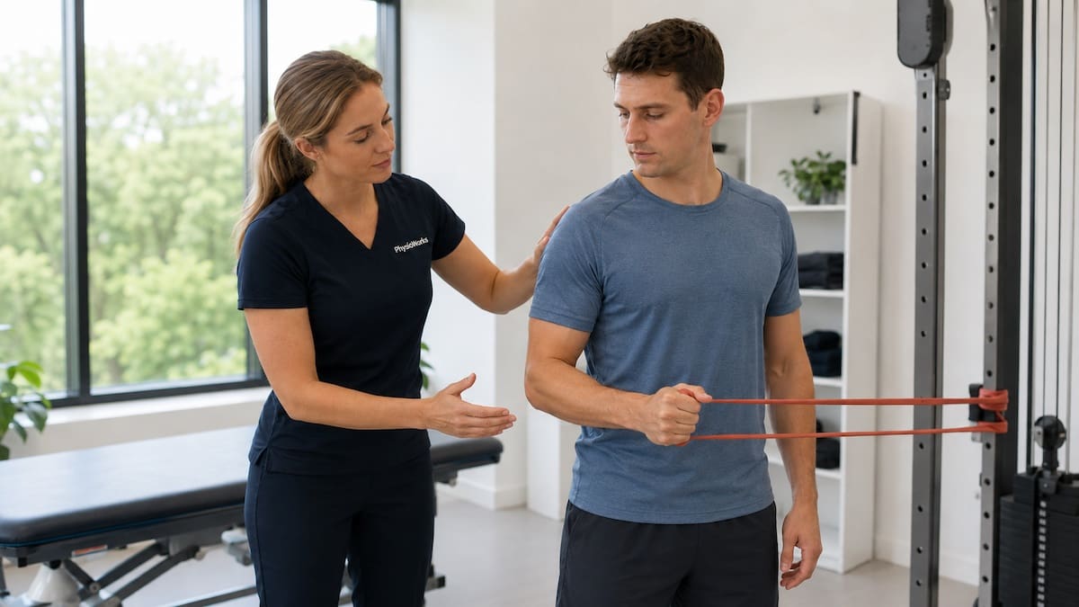 AC joint sprain rehab with resisted shoulder external rotation exercise