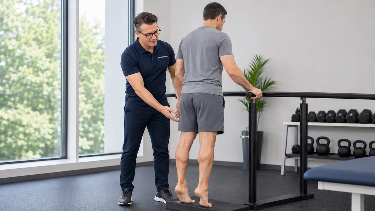 Achilles rupture supported heel raise rehab for tendon loading