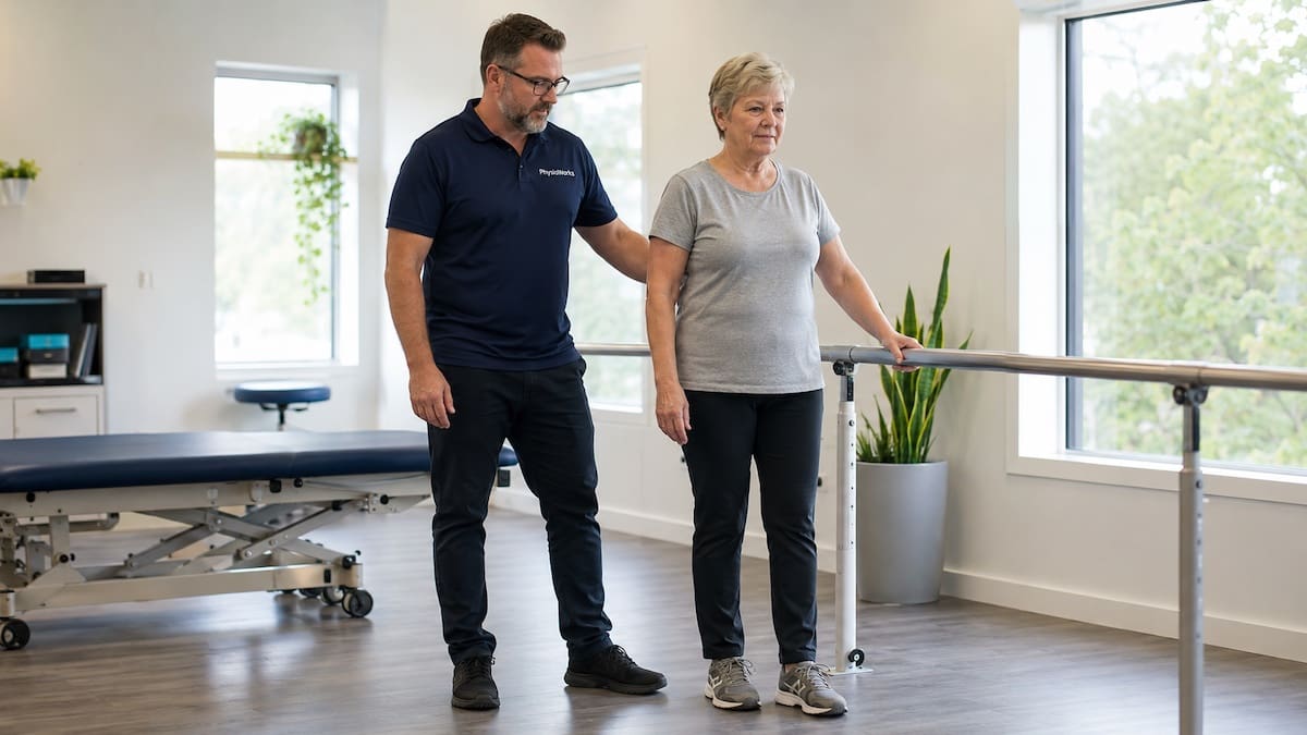 Balance assessment checking feet, ankles, knees and hips during standing control