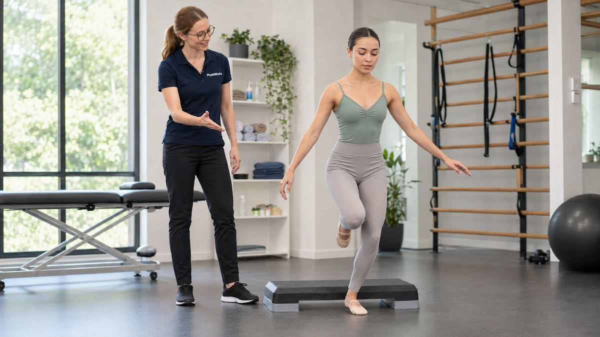 Ballet landing control assessment Ballet dancer landing control assessed for ankle knee and hip alignment
