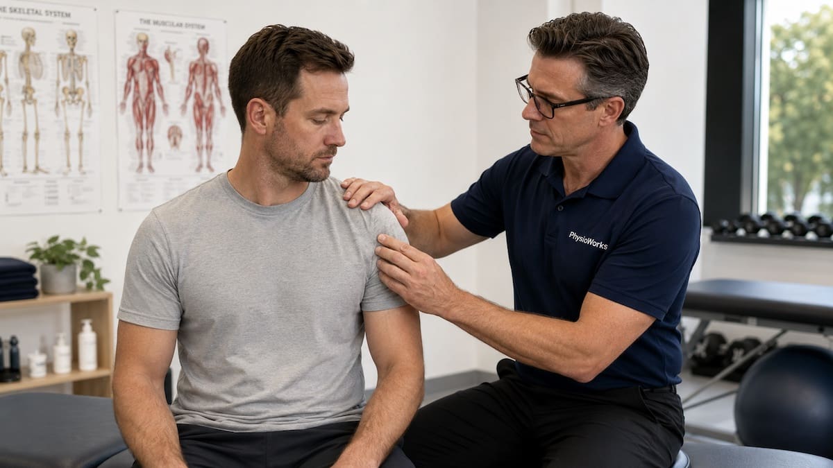 Biceps tendinopathy anterior shoulder palpation assessment by physiotherapist