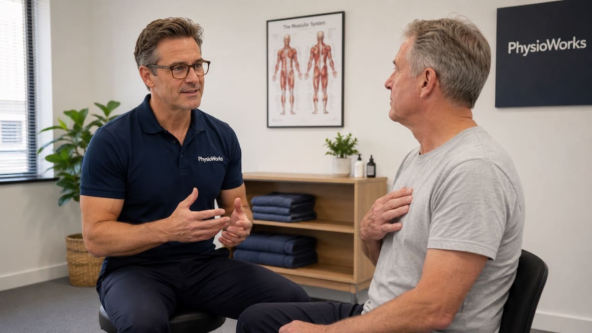 Chest pain anterior chest wall screening discussion with physiotherapist